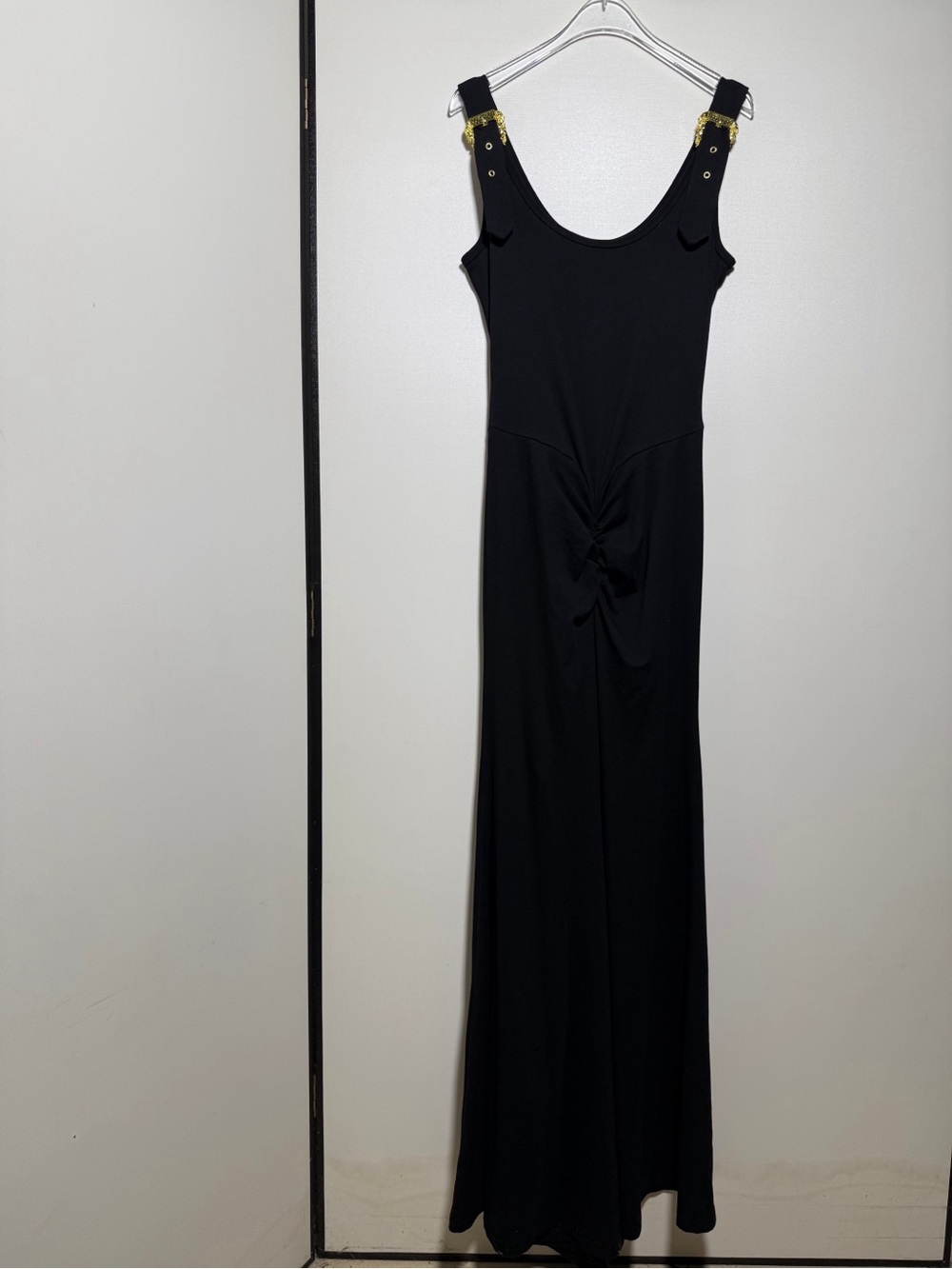 Versace Black Midi Dress with Gold Chain Straps